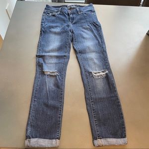 Women’s Paige dark blue cropped fold over jeans